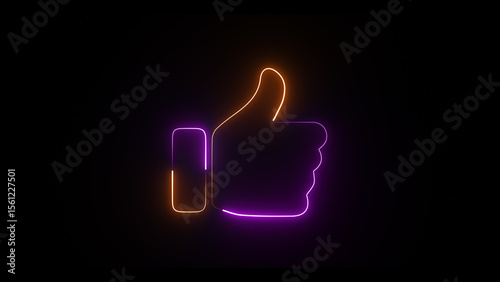 Multicolor neon like icon. Glowing Thumbs. Outline Like Icon. hand gesture like.