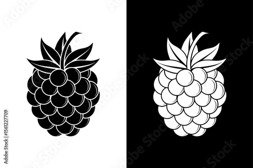 Minimalistic Blackberry Fruit Icon. Healthy Berries Silhouette in Black and White