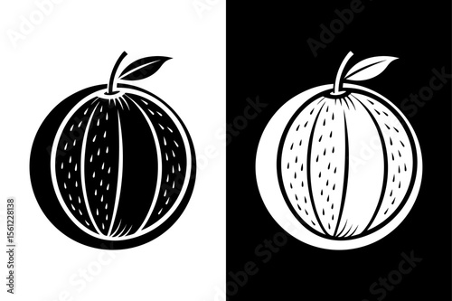 Simple Minimal Cantaloupe Icon with Whole Fruit Silhouette on White