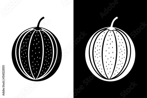 Black and White Cantaloupe Silhouette Vector Icon for Modern Design