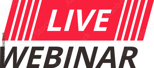A red and white graphic design announcing a live webinar event.