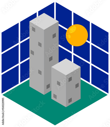 Isometric Illustration of Buildings and Solar Panels Sustainable Urban Design Concept