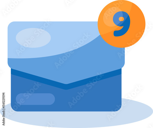 New Message Notification Blue Envelope Icon with Number 9