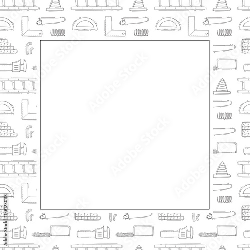 construction frame. doodle construction tool square frame. hand drawn construction frame background. construction tool background