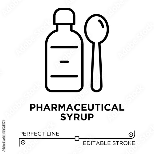 The line icon vector illustrates pharmaceutical syrup. The line icon is isolated on a transparent background and can be edited as needed