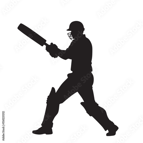 Black Silhouette Vector of Person Playing Cricket with Bat in Action Sports Scene on White Background Full HD