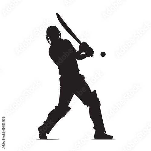 Black Silhouette Vector of Person Playing Cricket with Bat in Action Sports Scene on White Background Full HD