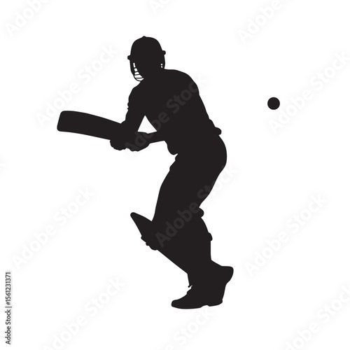 Black Silhouette Vector of Person Playing Cricket with Bat in Action Sports Scene on White Background Full HD
