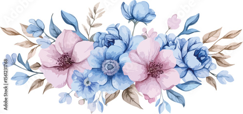 Wallpaper Mural Elegant Floral Arrangement with Blue and Pink Flowers on White Background Torontodigital.ca