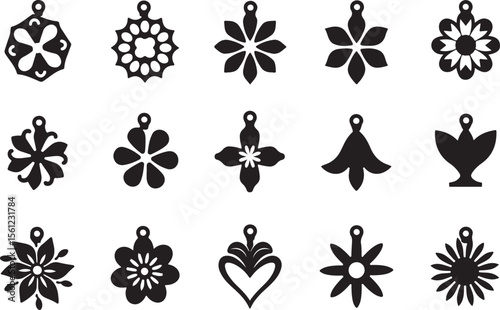 Floral Charm Pendants Set laser-cut design bundle