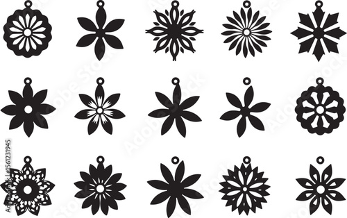 Floral Charm Pendants Set laser-cut design bundle