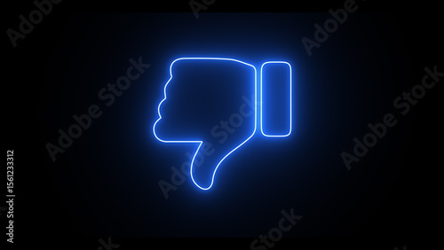 Blue neon dislike icon animation. Glowing Thumbs Down motion. Outline dislike. hand gesture dislike.