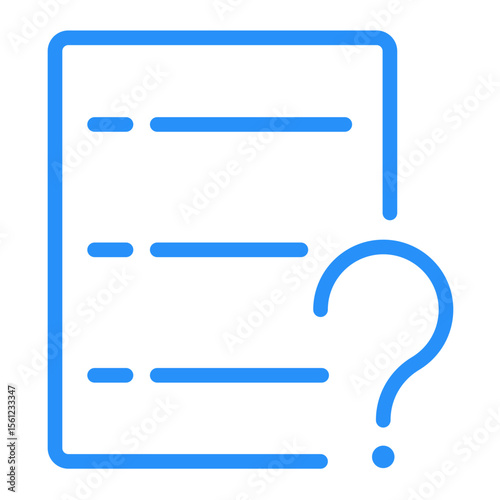 Blue outline of document with three lines and a question mark on the right side of the document