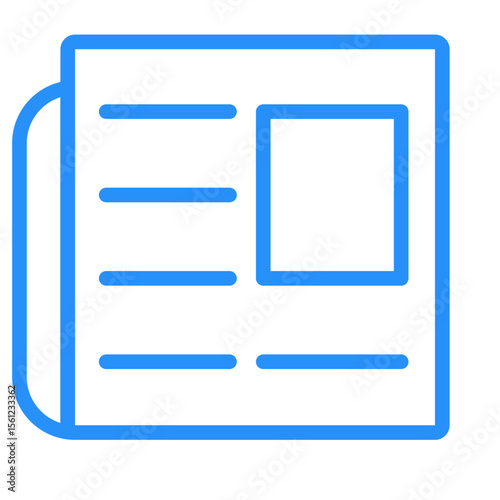 Blue outlined newspaper icon with horizontal lines and a square representing text and image layout