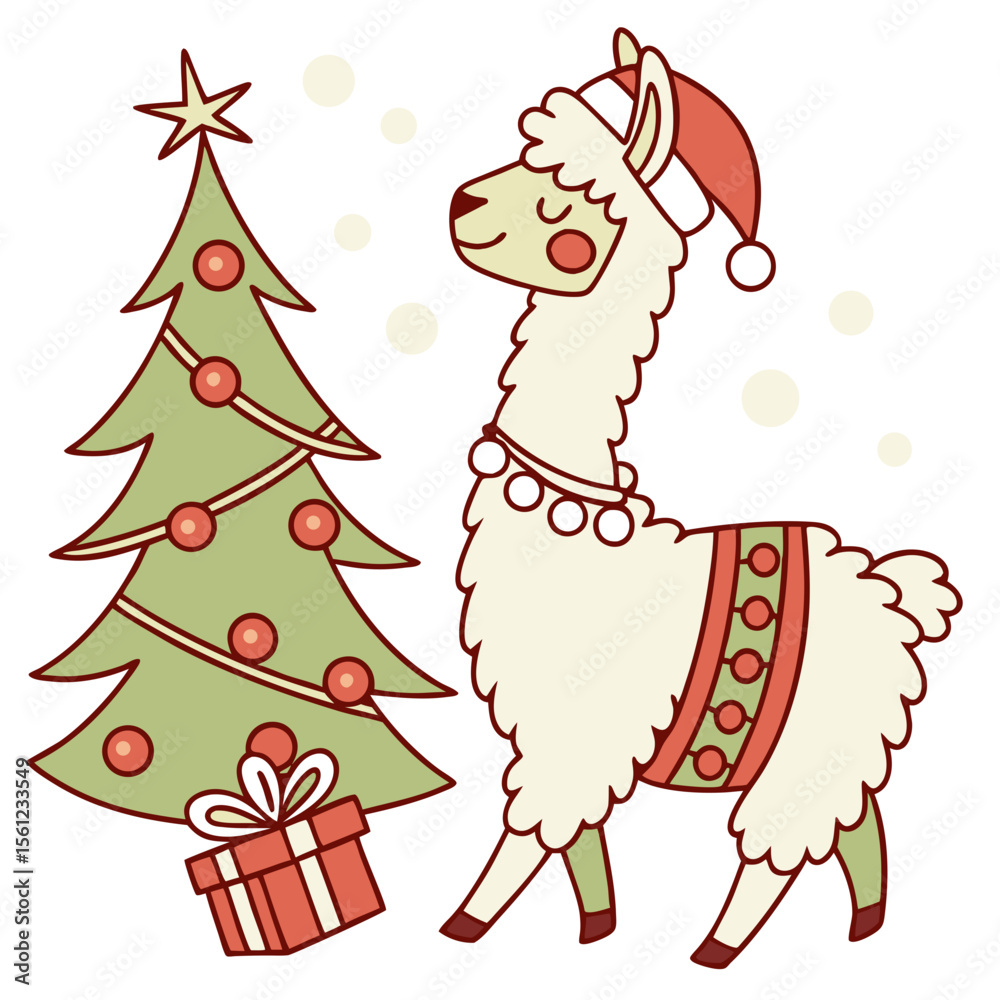 Fototapeta premium An adorable Llama with a Funny vibe, snuggled in a sock, and a Festive Cheer Christmas theme – SVG style