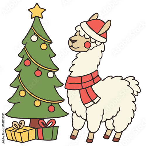 An adorable Llama with a Funny vibe, snuggled in a sock, and a Festive Cheer Christmas theme – SVG style