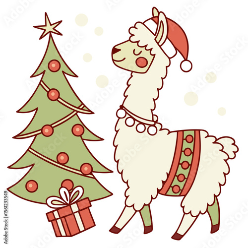 An adorable Llama with a Funny vibe, snuggled in a sock, and a Festive Cheer Christmas theme – SVG style