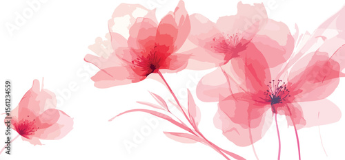 Elegant Watercolor Floral Illustration with Delicate Pink Flowers on White Background