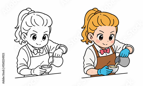 barista at work in a cafe coloring page for kids