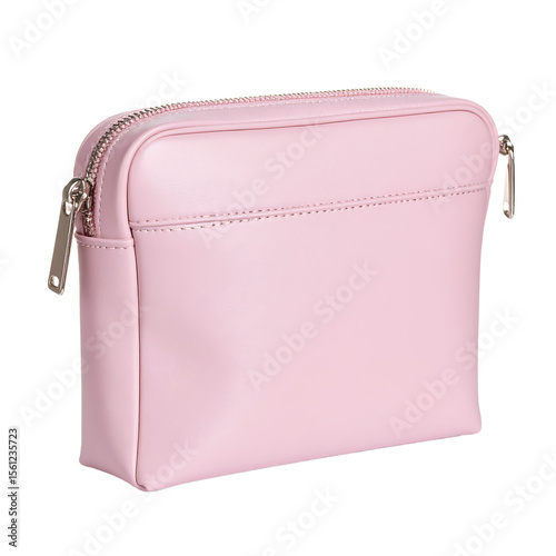 Elegant pink zippered cosmetic pouch isolated on white stylish accessory view