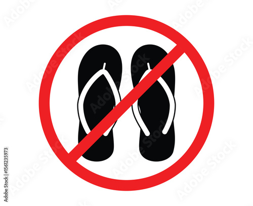 no flipflops sign in red circle. sandals are prohibited. no flipflops. footwear restriction. footwear prohibited