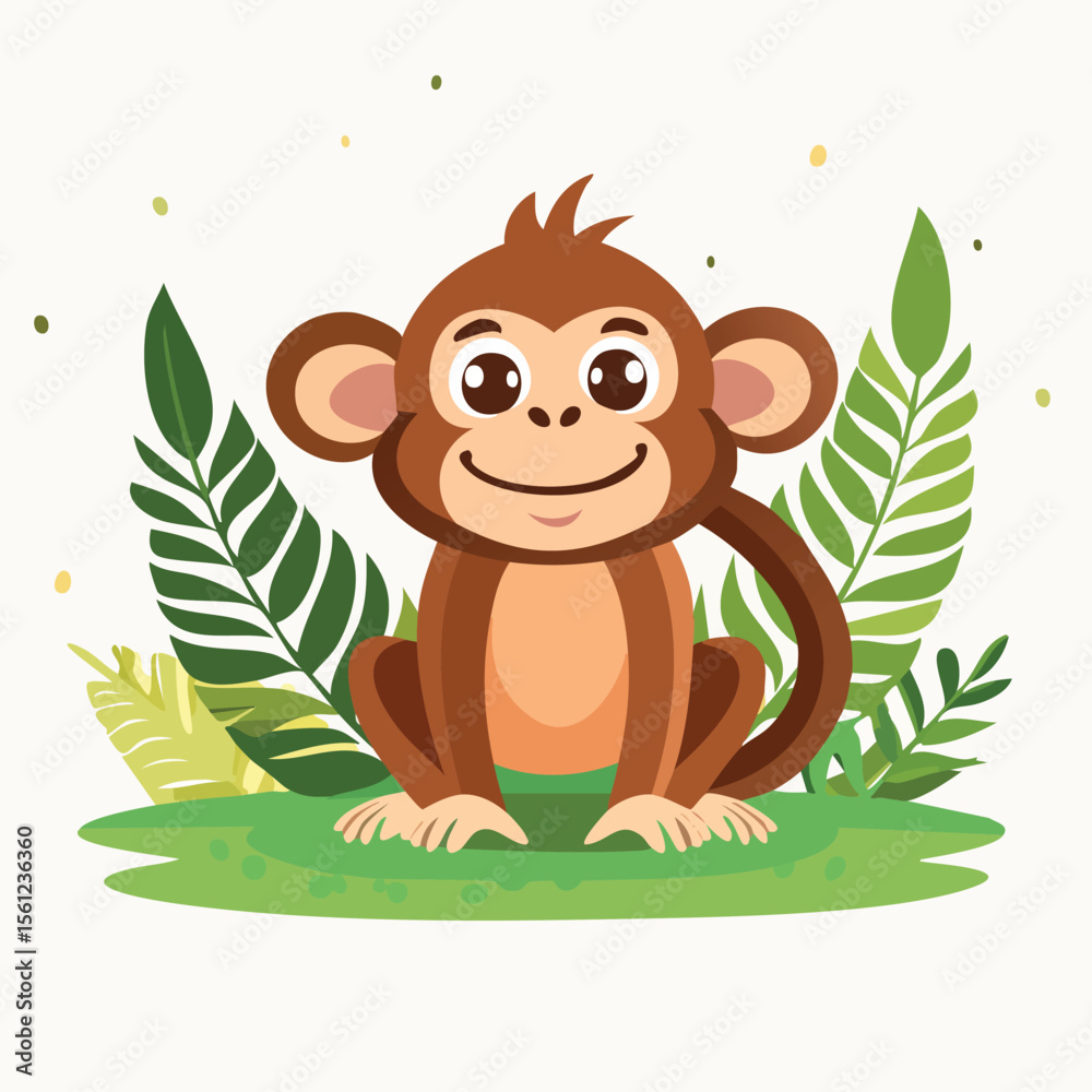 Obraz premium Monkey Flat Vector Illustration Featuring Serene Nature Elements.