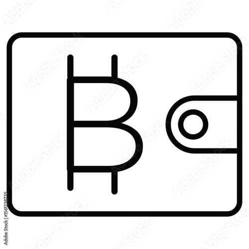 bitcoin wallet icon Black and white outline flat sign vector