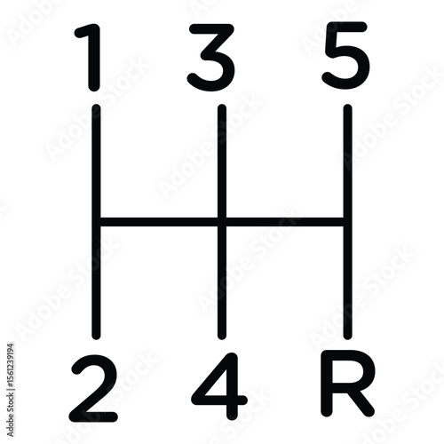 car manual shift lever icon Black and white outline flat sign vector