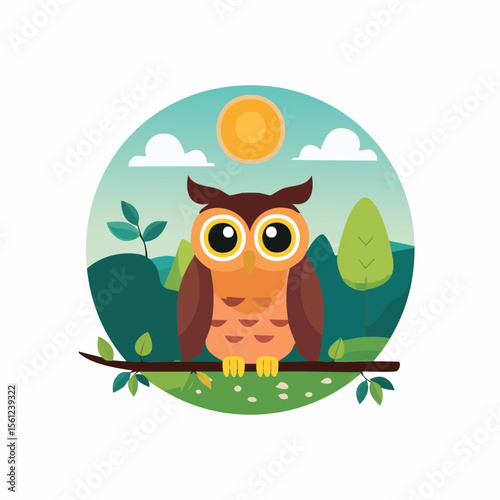 Owl Butterfly Flat Vector Illustration Featuring Serene Nature Elements.