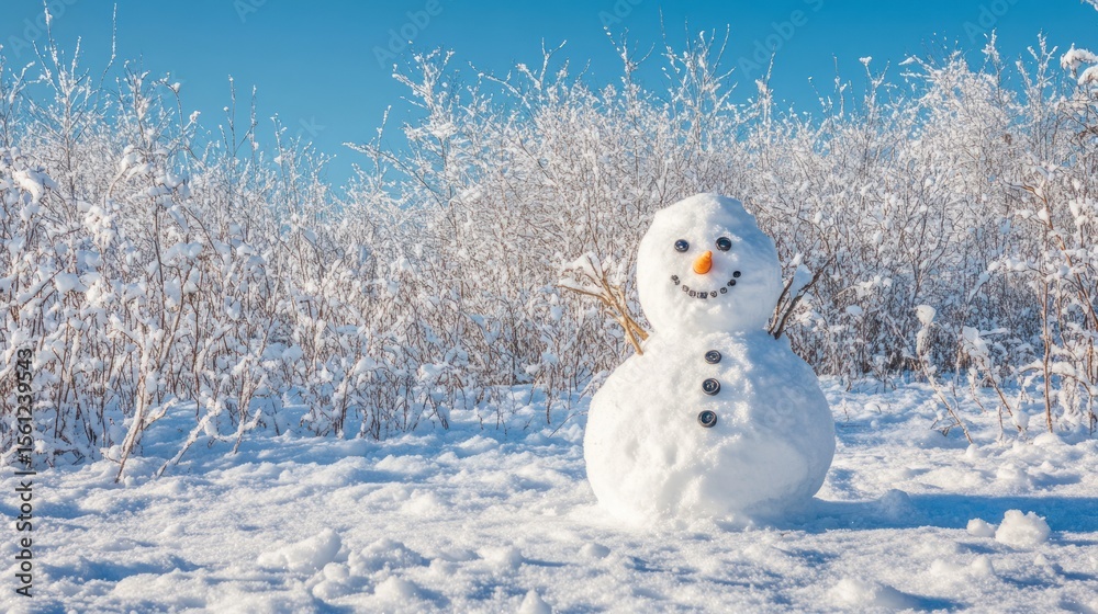 Obraz premium Frosty figure in a winter wonderland scene.