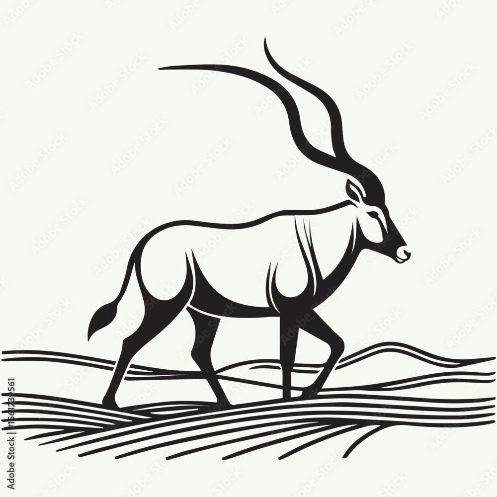 Obraz premium Addax Antelope Walking Across the Desert