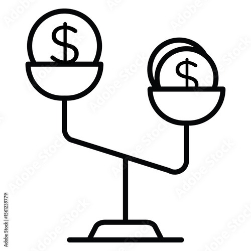 Compare price icon Black and white outline flat sign vector