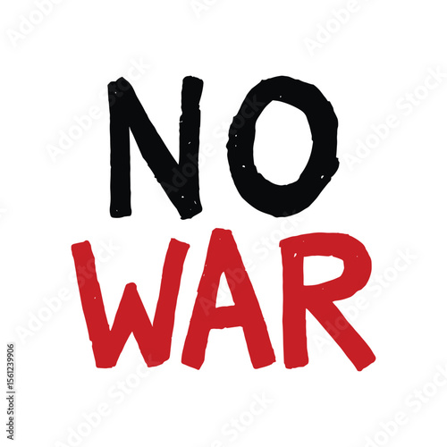No war hand-drawn text design in black and red on white background