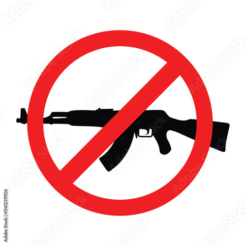 Stop gun violence symbol with rifle inside red prohibition sign