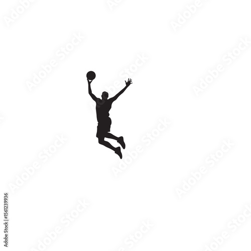 Black Silhouette Vector of Person Throwing Basketball into Hoop in Action Sports Scene on White Background Full HD