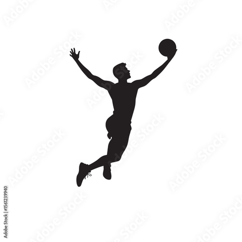 Black Silhouette Vector of Person Throwing Basketball into Hoop in Action Sports Scene on White Background Full HD