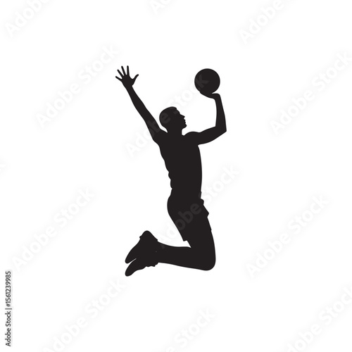 Black Silhouette Vector of Person Throwing Basketball into Hoop in Action Sports Scene on White Background Full HD