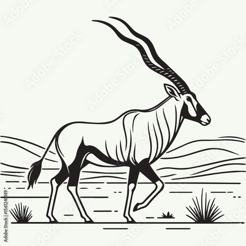 Addax Antelope Walking Across the Desert