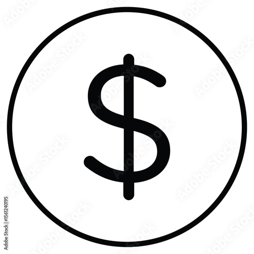 Dollar sign icon Black and white outline flat sign vector