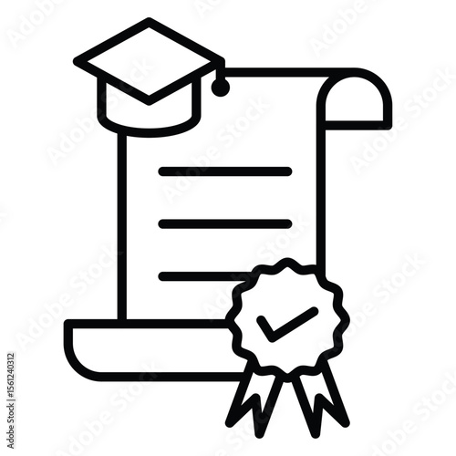 education Scholarship icon Black and white outline flat sign vector