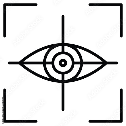 Eye scan icon Black and white outline flat sign vector