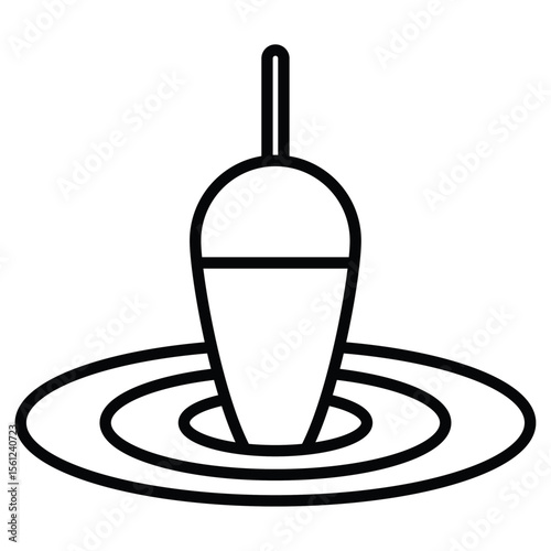 Fishing float in water icon Black and white outline flat sign vector