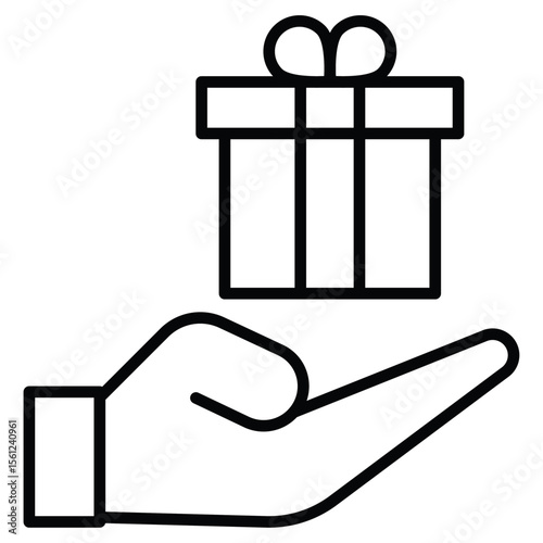 Free gift icon Black and white outline flat sign vector