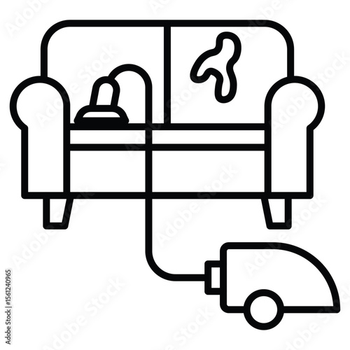 Furniture dry cleaning icon Black and white outline flat sign vector