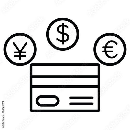 global payment icon Black and white outline flat sign vector