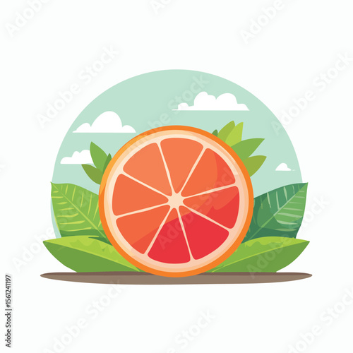 Grapefruit Stylized Vector Design with Forest and Mountain Elements.