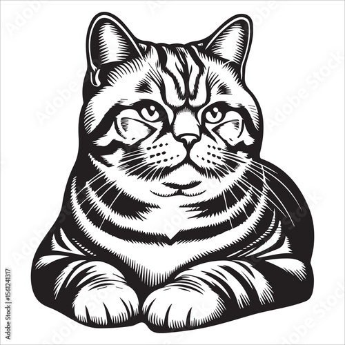 American Shorthair Cat Outline Vector Art