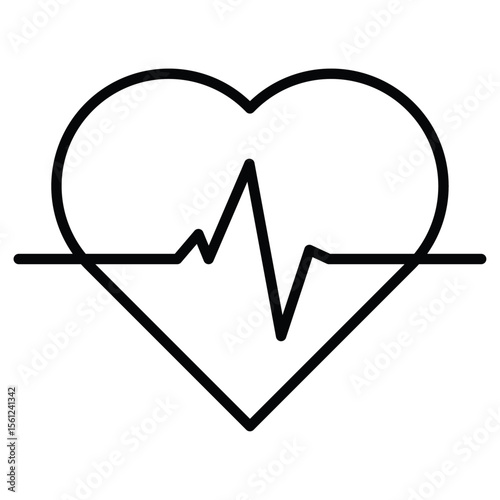 heart rate icon Black and white outline flat sign vector