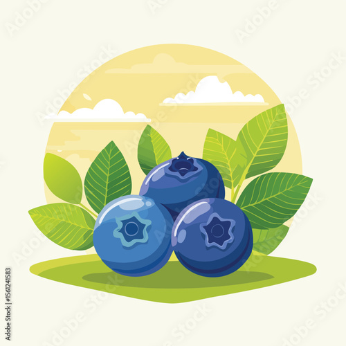 Bilberry Stylized Vector Design with Forest and Mountain Elements.