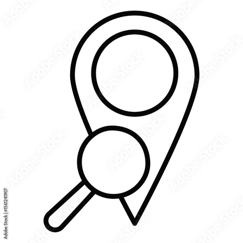 Location search icon Black and white outline flat sign vector